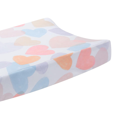 Rainbow Hearts Pink and Purple Changing Pad Cover for Infants