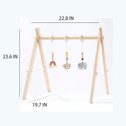 ToyKing 4 Wooden Baby Play Gym with Hanging Bar, Gym Toys and Natural Pine Wood, Perfect for Infant Development