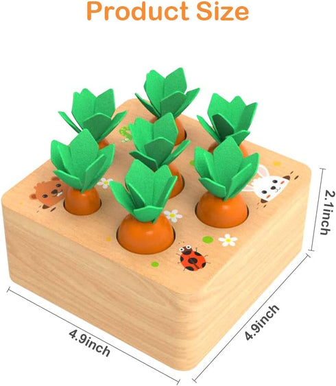Montessori Toys for 1 Year Old, Wooden Developmental Shape Sorting & Matching Puzzle Carrots Harvest Game for Toddlers