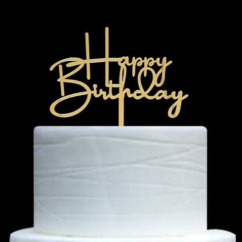 Happy Birthday Cake Topper - Mirror Gold Acrylic for Birthday Party Decorations