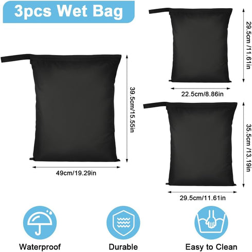 AOOSA 3PCS Wet Bags, Waterproof Travel Laundry Bag, Reusable Cloth Diaper Bags with Handle & Zipper, Washable Travel