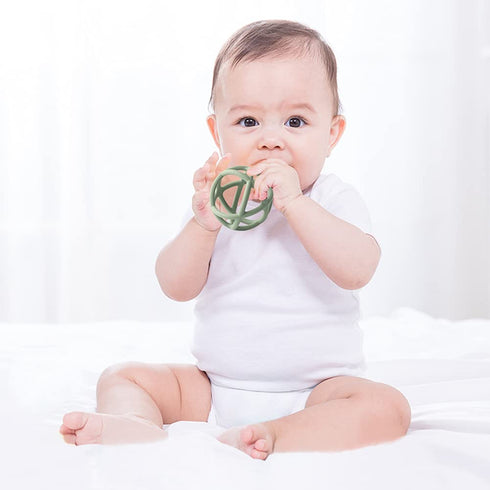 TOPGOMES Teething Toys, BPA Free Silicone Soft Ball Teether for Babies Ages 6 Months+, 2 Pack (Sage+Ether)