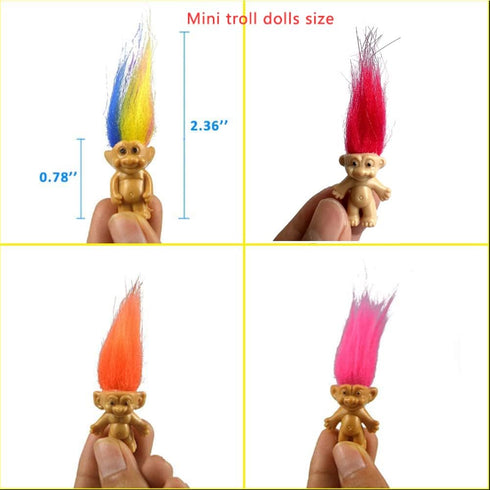 20 Pcs Miniatures Mini Lucky Troll Dolls with Chromatic Hair PVC Tiny Action Figures for Collection