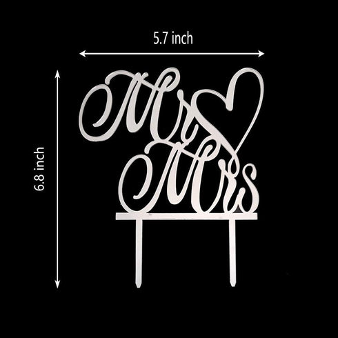 Mr and Mrs Cake Topper, Bride and Groom Sign for Wedding Engagement Cake Decorations (Mirror Silver Acrylic)