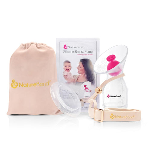 NatureBond Silicone Breast Pump with lid, Stopper, Strap, Pouch - 3.4oz 100ml Premium All-in-1 Set