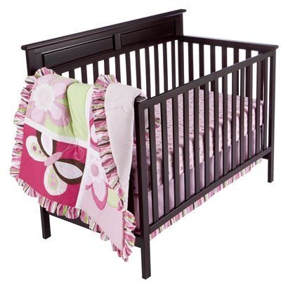 Tiddliwinks Raspberry Garden Striped Crib Fitted Sheet