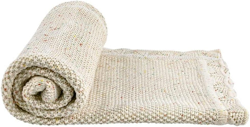 Knitted Baby Blanket, 100% Cotton Receiving Swaddle Crib Stroller Blanket, Shower Gift for Newborns, 40 x 31 (Oatmeal