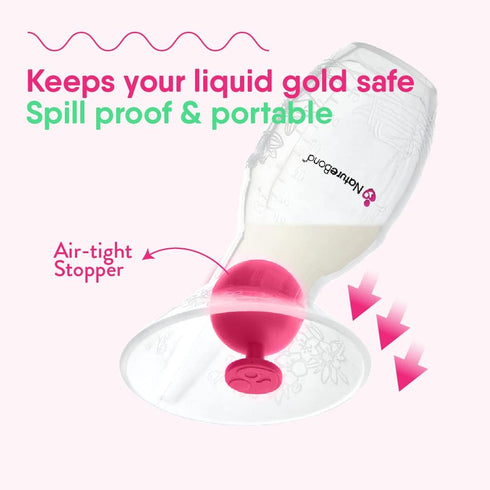 NatureBond Silicone Breast Pump with lid, Stopper, Strap, Pouch - 3.4oz 100ml Premium All-in-1 Set