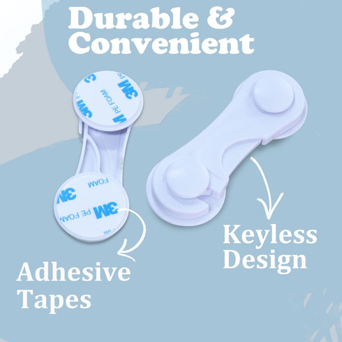 Cabinet Door Locks for Baby Proofing, 4 Pack Adhesive Cabinet Locks for Drawer, Cupboards, Fridge, Child Safety