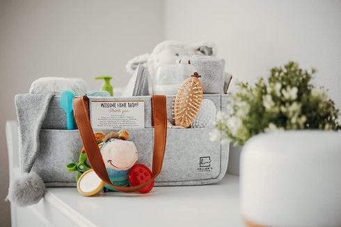 Keller’s Corner Baby Diaper Caddy Organizer Gray Large & Small Pouch / Portable Holder Bag for Changing Table & Car / Nursery Storage Bin / Newborn Essentials Must Have by Keller's Corner