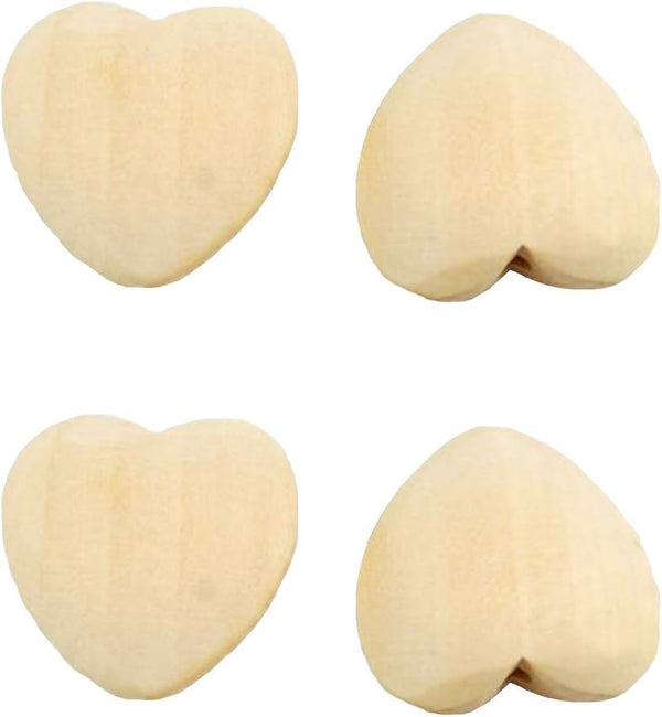 20pcs Natural Unfinished Wood Hearts Beads 20mm with Holes, Eco-Friendly DIY Beading Craft Accessories