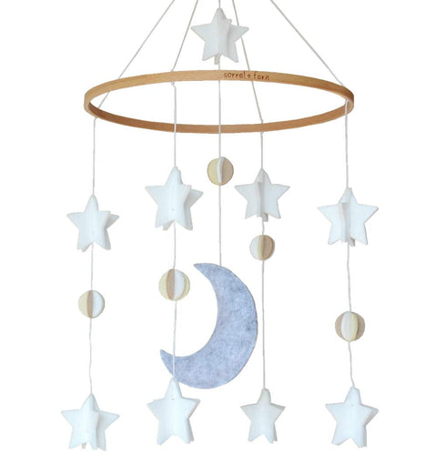 Baby Crib Mobile - Moon & Stars in Grey, White & Cream - Unisex Nursery Decoration