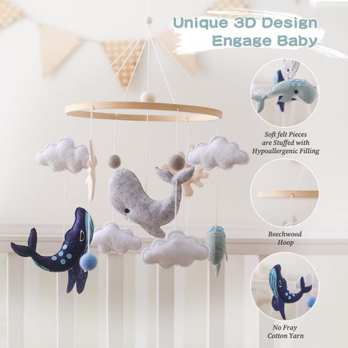 EERKEOD Baby Crib Mobile Ocean Nursery Mobile for Boys Girls Handmade Felt Mobile for Crib Nursery Decor for Infant