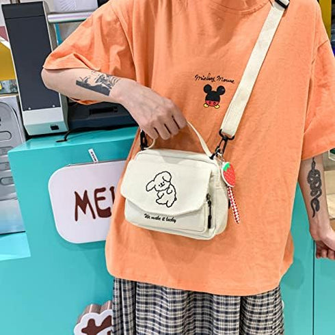 NCDUANSAN backpack backpack Kawaii girl people Messenger bag mini small cute Korean INS puppy pattern(WHITE)