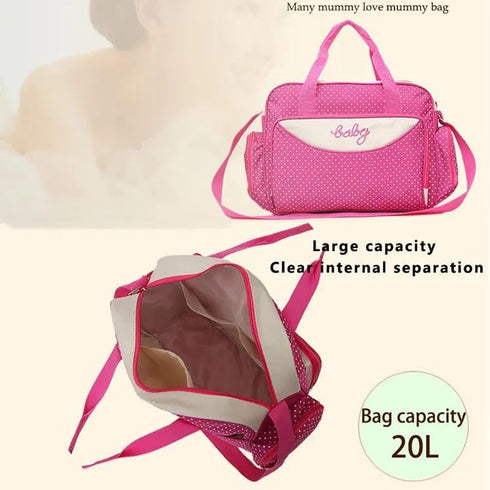 PUPZY 5PCS Set Diaper Bag Tote with Sun, Moon, and Stars, Wipes Pocket, Dirty Diaper Pouch, Changing Pad