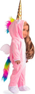 18 Inch Doll Clothes Unicorn Onesie Pajamas with Rainbow Color Hair Bow Clips Costume (Doll Not Included)