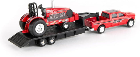 Case IH 1/64 47569 Red Menace Pulling Tractor with Pickup Truck & Trailer