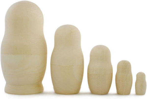 BestPysanky Set of 5 Unfinished Wooden Nesting Dolls - DIY Craft Blanks for Painting, 5.75 Inches