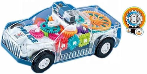 Nenekal Transparent Electric Police Car Gear Toy with Flashing Lights & Music, Toddler Gift for Boys & Girls 3+