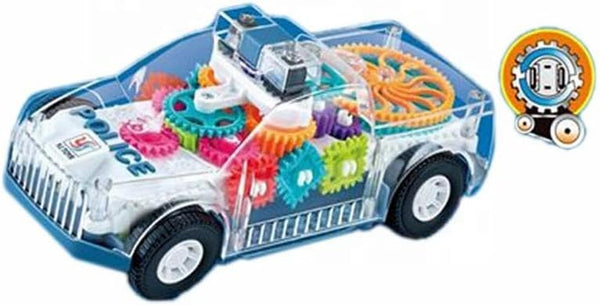 Nenekal Transparent Electric Police Car Gear Toy with Flashing Lights & Music, Toddler Gift for Boys & Girls 3+