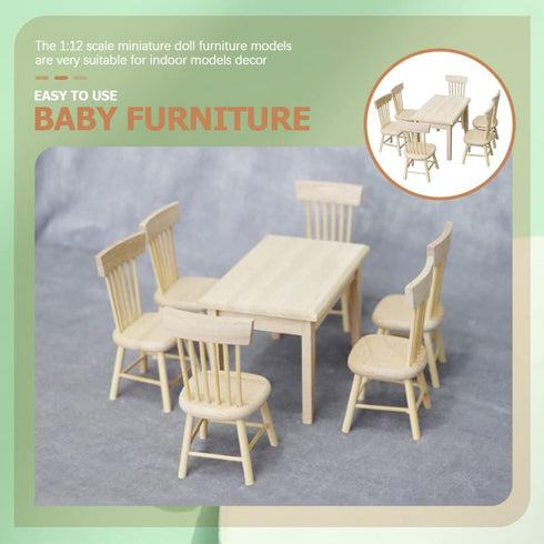 Toddmomy Doll Furniture Set, Miniature Table Chair for 1/12 Scale Dollhouse Kitchen Decoration
