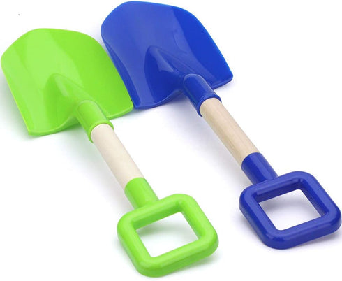 16" Kids Beach Spades Sand Shovels, 2 Pack Plastic Spade for Garden, Sand, Snow, Backyard Summer Vacation (Blue & Green)