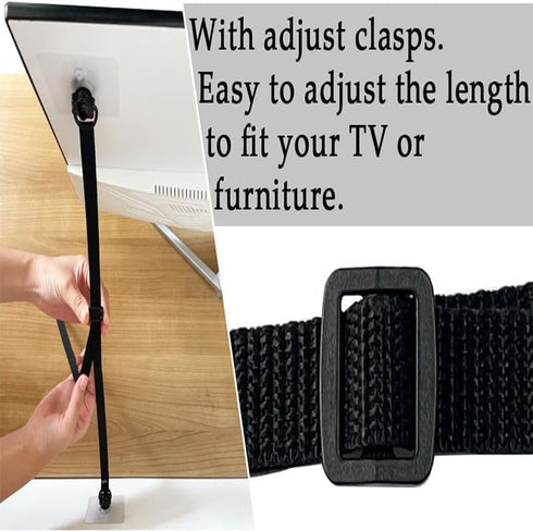 Generic 2 Pack Adjustable TV Safety Straps, No-Drill Adhesive TV Anti-Tip Straps Furniture Anchors for Baby Proofing