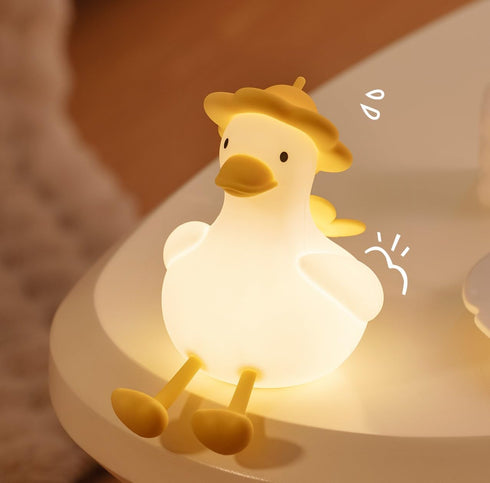 Flower Duck Silicone Night Light, 3-Level Touch Dimming Rechargeable Nursing Lamp, Breast