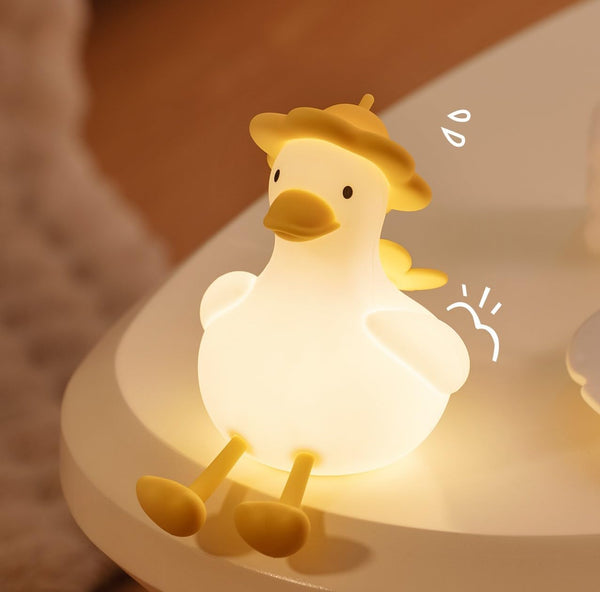 Flower Duck Silicone Night Light, 3-Level Touch Dimming Rechargeable Nursing Lamp, Breast