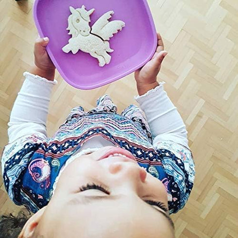 Re-Play Made in USA Toddler Dinnerware Set - 10 oz. Open Cup, 7" Flat Plate, 12 Oz. Bowl, Fork and Spoon - Purple