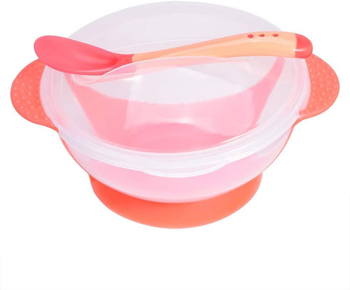Slip Resistant Suction Bowls for Baby, Children Feeding Bowls with Sensing Spoon Cover for Home (Pink)