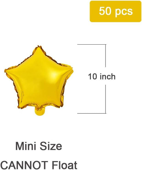 10" Gold Foil Star-shaped Balloon, Pack of 50 Mylar Balloons