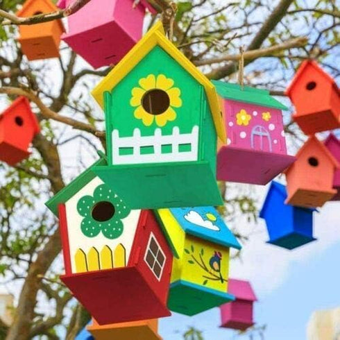 FBIRDY 12pcs DIY Unfinished Wooden Birdhouses: Wooden Bird House for Crafts and Arts Paint to Build (12pcs)