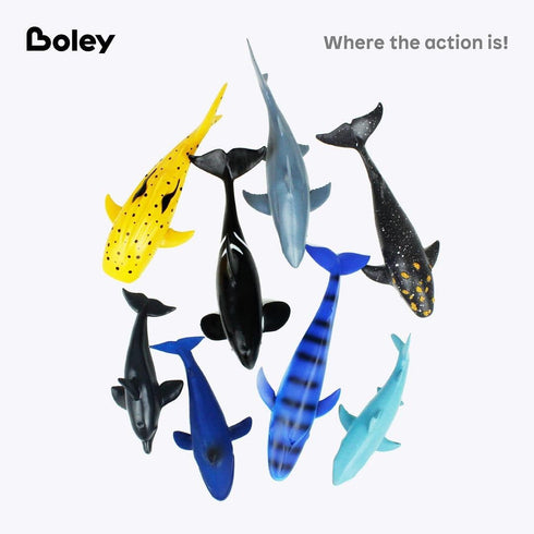 8-Pack: 7-10" Playset Boley Great Sea Creatures Soft Plastic Ocean Animal Figurines - Realistic Shark, Whale, Dolphin