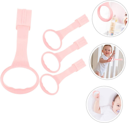 VANZACK Baby Bed Pull Ring, Baby Playpen Pull Up Rings, Standing Walker Crib Tool, Pink 4Pcs