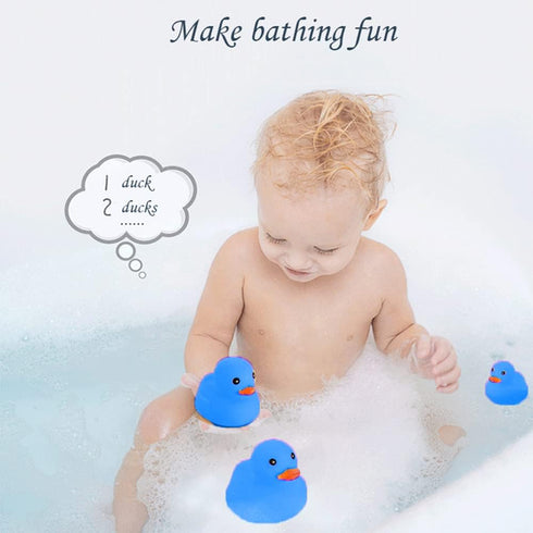 Bath Duck Toys 16 PCS Mini Blue Rubber Ducks, Squeak and Float Duckies for Baby Shower Party Decoration