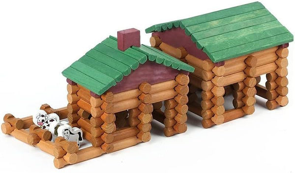 Wondertoys 170 Pieces Wood Logs Set - Classic Building Log Toys for Ages 3+, Creative Engineering Educational Gifts