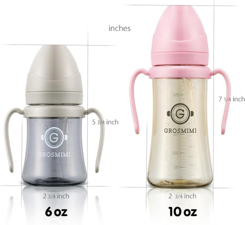 GROSMIMI 6 oz 2 Pack PPSU Spill Proof Magic Sippy Cup Bundle (Pink,Peach)
