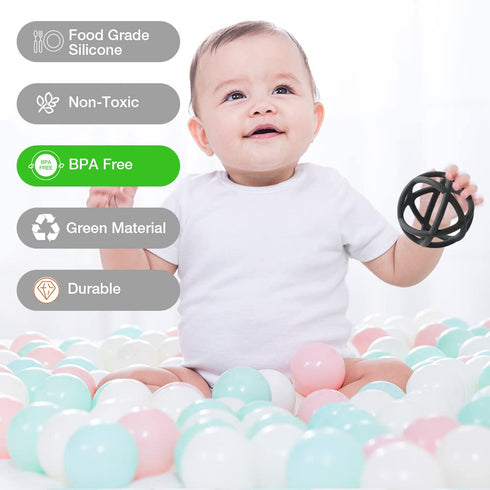 TOPGOMES Teething Toys, BPA Free Silicone Soft Ball Teether for Babies Ages 6 Months+, 2 Pack (Sage+Ether)