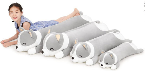 Plush Long Corgi Toy Cute Soft Stuffed Animal Corgi Doll Gift for Kids and Girls (Gray, 120cm/47.2in)