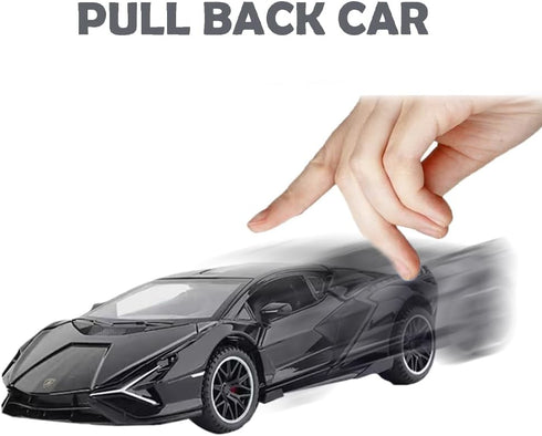 Lambo Toy Car Sian FKP3 - Die-Cast Model with Lights and Sound, Pull Back Toy Car for Boys Age 3-6, Black
