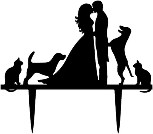 Wedding Cake Toppers Bride and Groom with Dogs and Cats Animal Silhouette Wedding Engagement Decoration