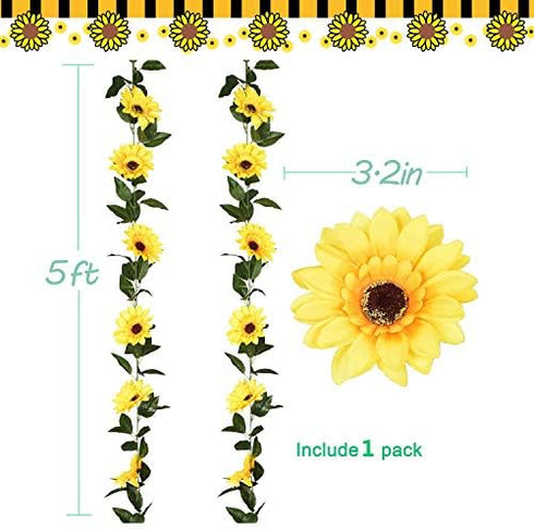 33 Pieces Sunflower Party Supplies, Happy Birthday Banner, Big Cake Topper, Yellow Sunflower Cupcake Topper, Garland