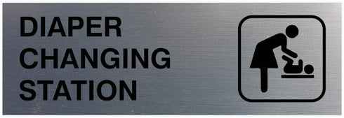 Signs ByLITA Basic Diaper Changing Station Sign (Brushed Silver) - Large by Signs ByLITA
