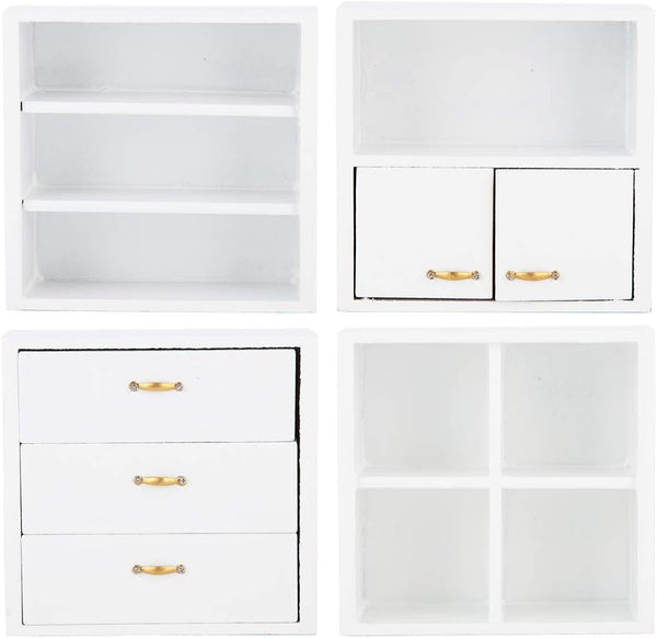 Wooden Display Cabin Miniature Furniture - Dollhouse Kit for Dollhouse Furniture (White, 12)