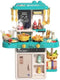 Kitchen Playset Pretend Food Kit by Serena&Jewel - 53 PCS Toy Accessories Set with Real Sounds & Light, Blue