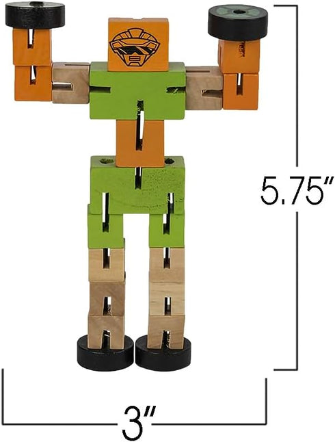 ArtCreativity 3 Pack Wooden Toy Robots, Colorful 5.75 Inch Transforming Action Figures for Kids' STEM Play
