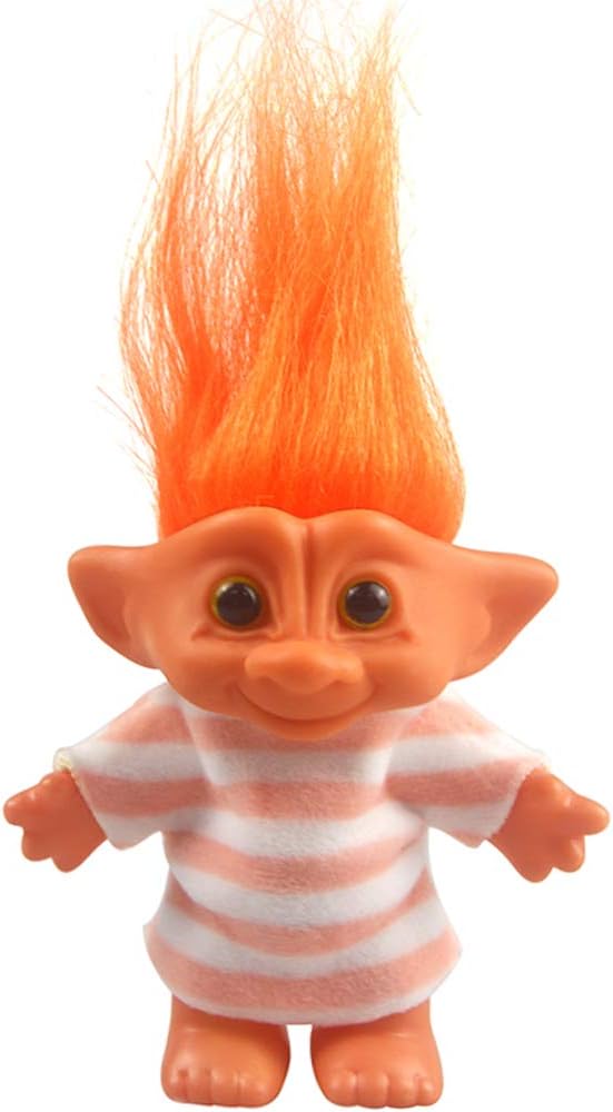 Vintage Troll Dolls, Chromatic Adorable for Collections, School Project, Arts and Crafts, 7.5" Tall Orange