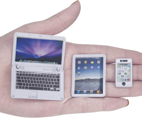 Dollhouse Decoration Miniature Accessories, Dollhouse Computer Laptop Tablet Phone Simulation Set - 3 Pcs (3 Laptop-