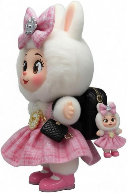 NOFEZA 17cm 17cm 4 Doll Clothes, Dolls Outfit and Accessories with Plaid Dress, Crown Bow, Pearl Chain, Mini Purse